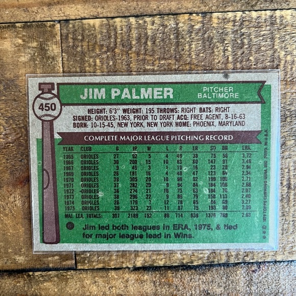 Jim Palmer 1976 Topps baseball card #450 - Picture 2 of 2